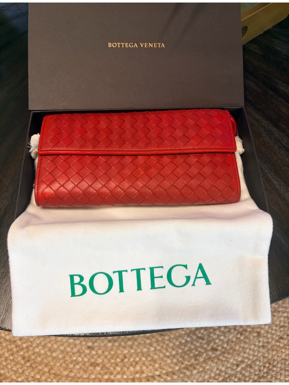 Authentic Bottega Veneta Red Intrecciato Leather Wallet+gift box/dust bag/COA!